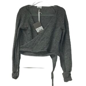 NWT buho girls gray wrap over cardigan size 7 balletcore classy prep cozy lgwght